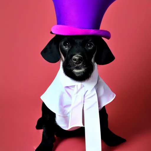 Image similar to a purple dog wearing a white top hat