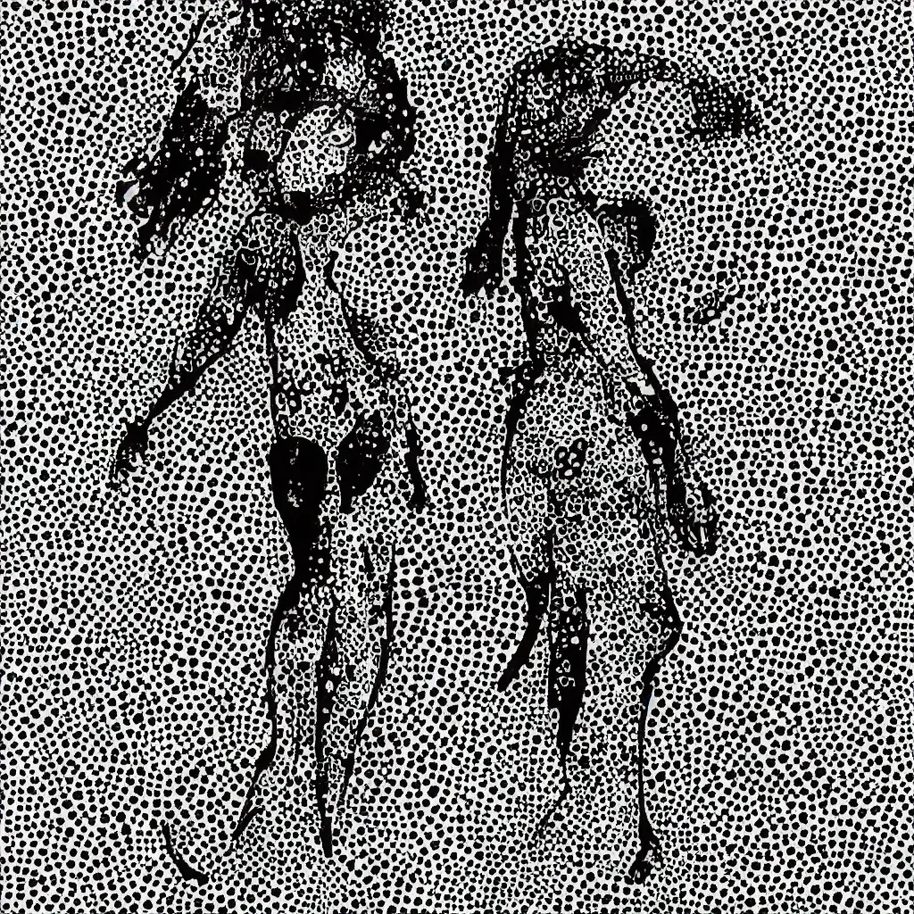 Image similar to woman, abstract, jet set radio artwork, ryuta ueda artwork, cryptic, ink, spots, asymmetry, stipple, lines, pointillism, crosshatching, linework, pitch bending, dark, ominous, eerie, hearts, minimal, points, technical, natsumi mukai artwrok, tight