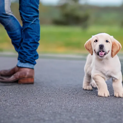 Image similar to a cute puppy wearing a cowboy hat, Canon EOS R3, f/1.4, ISO 200, 1/160s, 8K, RAW, unedited, symmetrical balance, in-frame