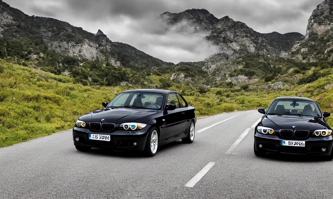 Image similar to beautiful black bmw 2 0 0 3 driving on the road uhd 4 k colors