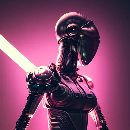 Image similar to wide shot, photo of a mantis head, a huge humanoid mantis-woman with a katana, in a heavy futuristic armour without a helmet, hyper realistic, hyper detailed, coherent photo, trending on artstation, cyberpunk, Japanese style, volumetric lightning, neon, electric colours, Cinematic, Dramatic, Film Grain, Kodak Portra, Depth of Field, 15 mm octane render, 4k, raytracing, blender