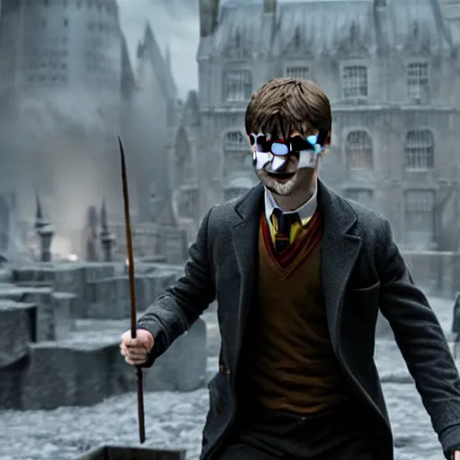 Prompt: Daniel radcliffe as harry potter, epic wide shot, cinematic shading, directed by Christopher Nolan,