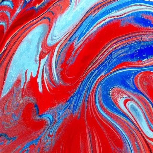 Prompt: wet paint marbling, red and blue duotone