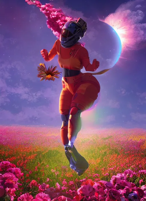 Image similar to An epic fantastic realism comic book style painting of the most beautiful flowers launched into space, bouquets, solar eclipse, fisheye, unreal 5, DAZ, hyperrealistic, octane render, dynamic lighting