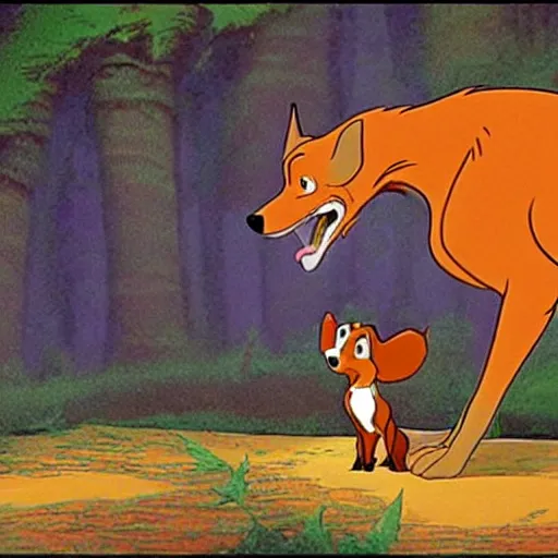 Image similar to a still frame from the fox and the hound ( 1 9 8 1 )