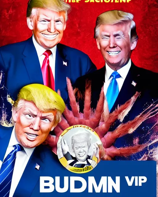 Image similar to super saiyan joe biden and super donald trump on a movie poster, realistic, hd, cinematic,