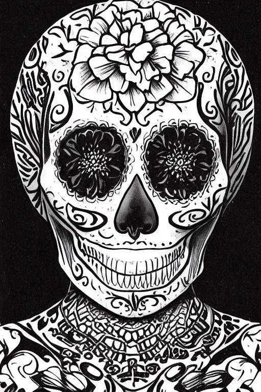 Prompt: Illustration of a sugar skull day of the dead girl, art by Rene Lalique
