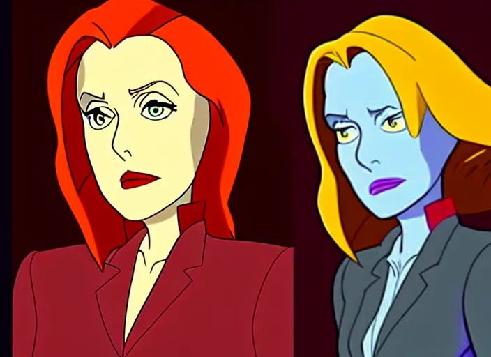 Prompt: dana scully on netflix castlevania, animation cel, anime, sharp detail, animation cel, thin linework, in the style of don bluth, bruce timm, stephen silver, studio trigger