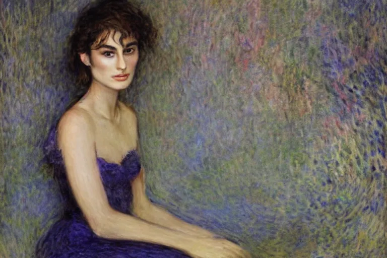 Prompt: beautiful portrait of kira knightley painted by monet