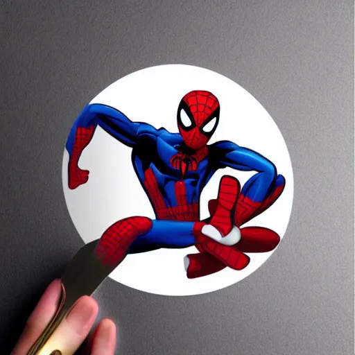 Image similar to sticker of a cute spiderman, white border, die cut, head, cute, trending on artstation