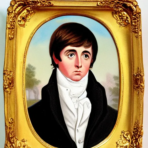 Prompt: regency era painting of a young paul mccartney in the style of henry pierce bone