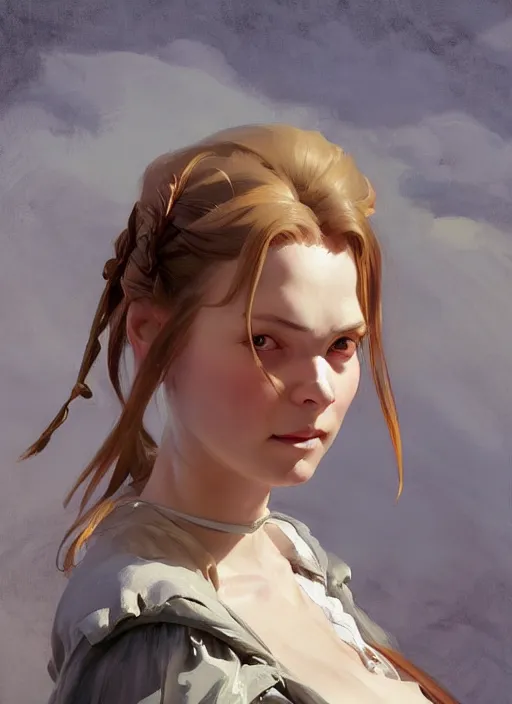 Image similar to portrait of finnish norway scandinavian attractive 1 7 th century maiden working in the field jodhpurs greg manchess painting by sargent and leyendecker, studio ghibli, fantasy, medium shot, asymmetrical, intricate, elegant, matte painting, illustration, hearthstone, by greg rutkowski, by greg tocchini, by james gilleard, by joe fenton