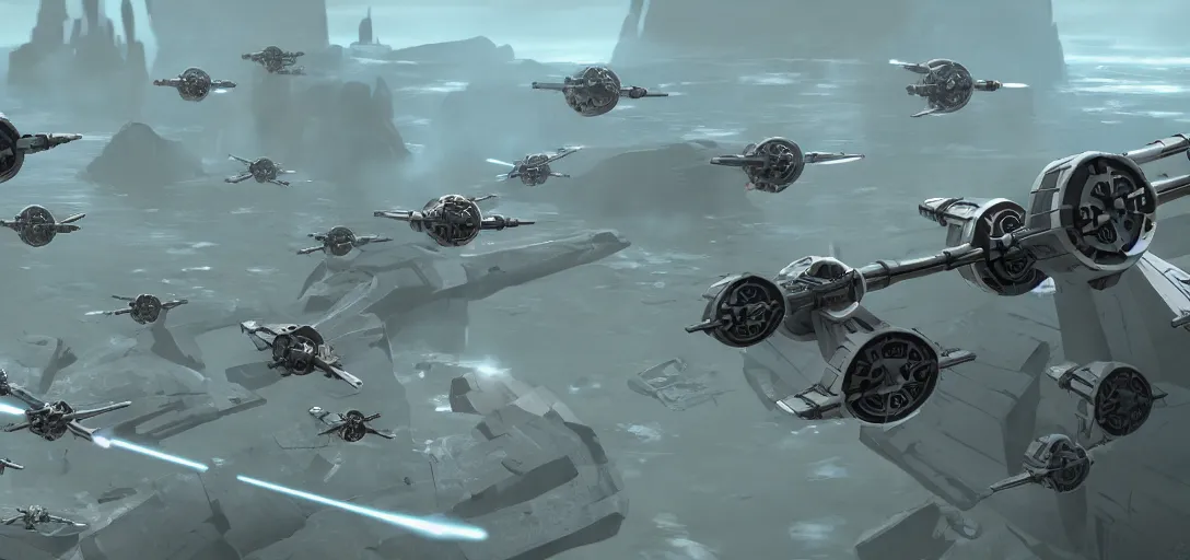 Prompt: Tie Fighters in the style of Star Wars: The Clone Wars, very detailed, 4K