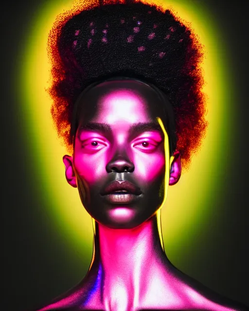 Prompt: hyperrealist highly intricate neo-gothic portrait pink pearlescent exoskeleton beautiful black goddess concept art pascal blanche key sage dramatic yellow lighting 8k high angle shallow depth of field