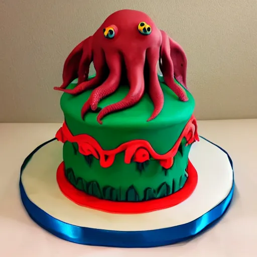 Prompt: Cthulhu shaped birthday cake