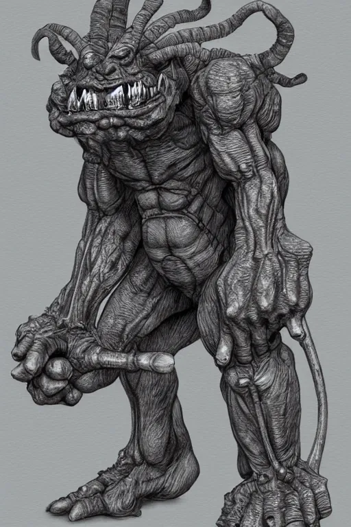 Prompt: humanoid hunched figure troll with 1 horn, ogre, fantasy, highly detailed, digital art, sharp focus, trending on art station, kentaro miura manga art style