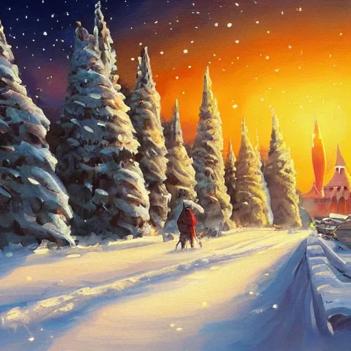 Image similar to if on a winter's night a traveler, a beautiful painting, trending on artstation