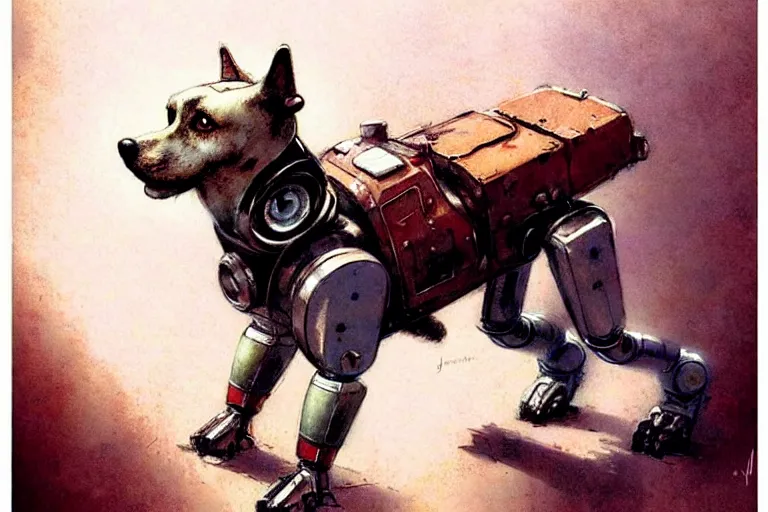 Image similar to adventurer ( ( ( ( ( 1 9 5 0 s retro future robot android dog. muted colors. ) ) ) ) ) by jean baptiste monge!!!!!!!!!!!!!!!!!!!!!!!!! chrome red