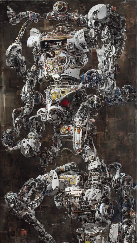 Image similar to robot painting a robot on canvas, intricate, highly detailed, photorealistic, film still, by huang guangjian.