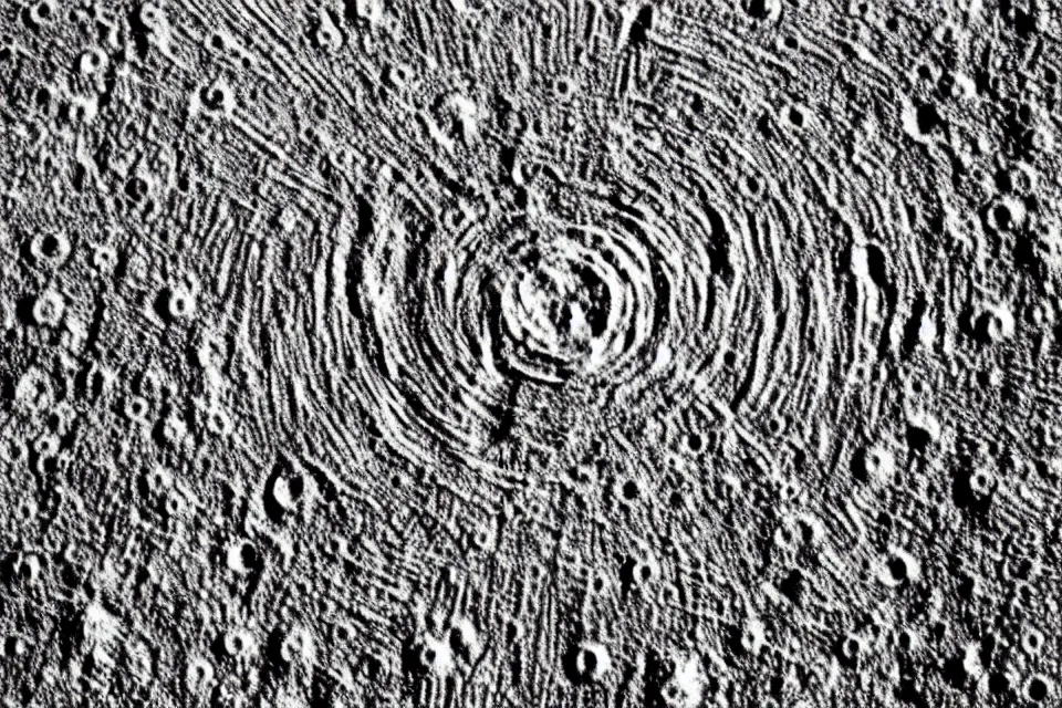 Prompt: the crop circle of wheat on the surface of the moon!!!!!! with various bizarre patterns. 1 9 7 0's vintage photo, frosted texture.