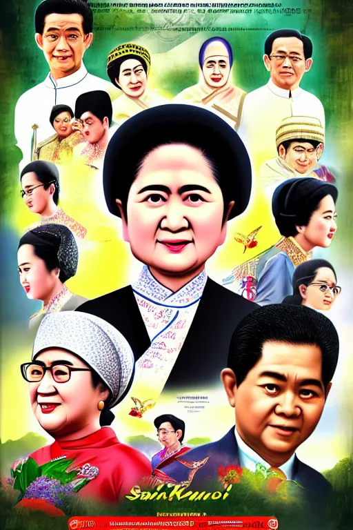 Prompt: poster of saint megawati soekarno putri, uhd, arstation, 1 0 8 0 p, ultra realistic detail, jacqueline e, tafy, bo feng, love hate love