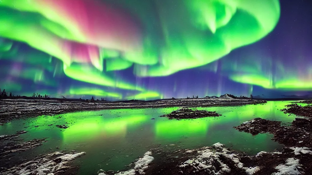 Image similar to amazing landscape photo of aurora lights with lake by marc adamus, beautiful dramatic lighting