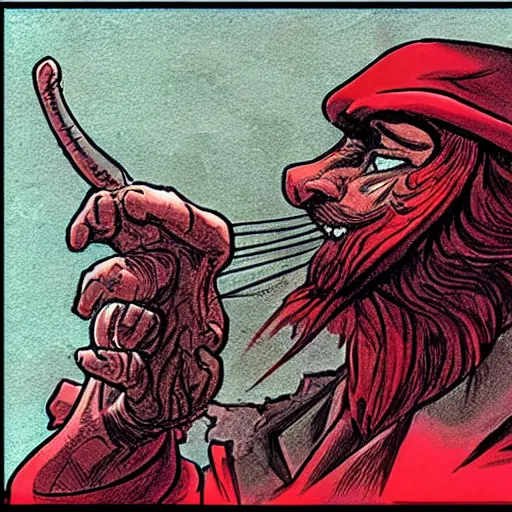 Image similar to rackham the red podcasting, in the style of moebius