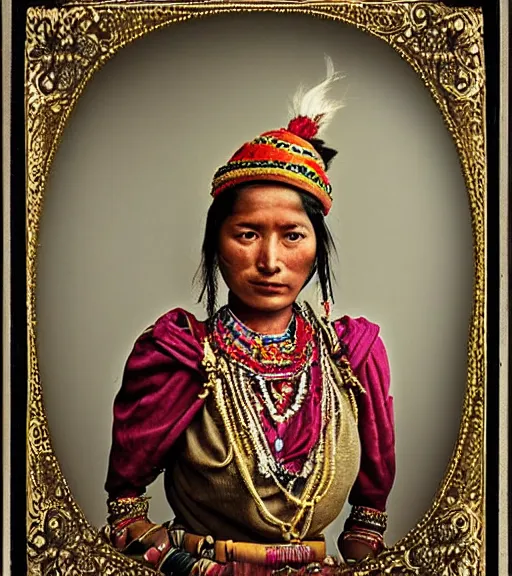 Prompt: vintage_portrait_photo_of_a_beautiful_nepalese_maiden with jewellery in the himalayan mountains