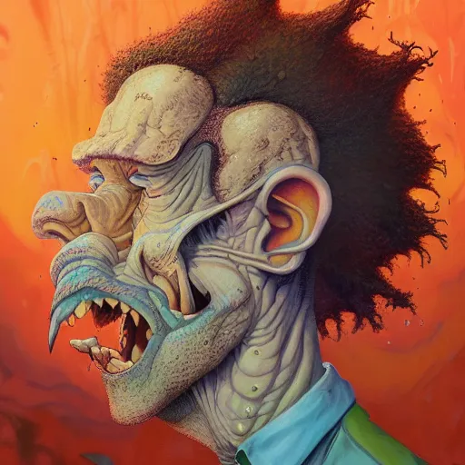 Image similar to fungus mohawk projector portrait by gaston bussierre and charles vess and james jean and erik jones and rhads, inspired by rick and morty, epic, funny, huge scale, beautiful fine face features, intricate high details, sharp, ultradetailed