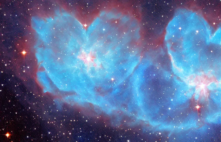 Prompt: nebula in the shape of a blue heart by Hubble telescope