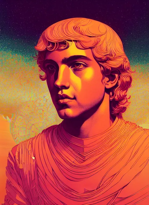 Prompt: portrait of alexander the great, artstation winner by victo ngai, kilian eng and by jake parker, by conrad roset, swirly vibrant color lines, winning award masterpiece, fantastically gaudy, aesthetic octane render, 8 k hd resolution
