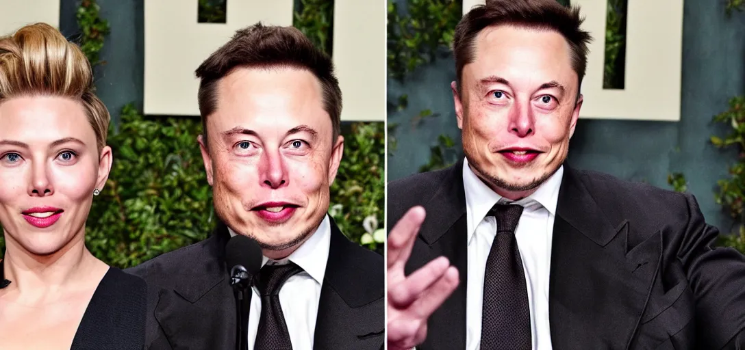 Prompt: Elon Musk is animorphing into Scarlett Johansen, highly detailed color drawing