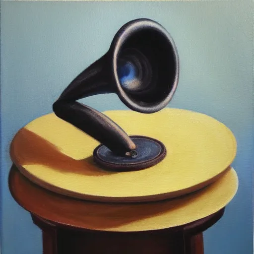 Image similar to Oil painting of a gramophone with a disc