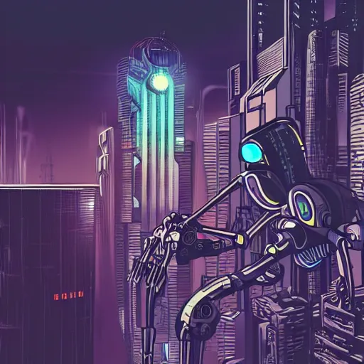 Prompt: detailed illustration of jesus with robotic spider legs in a cyberpunk city