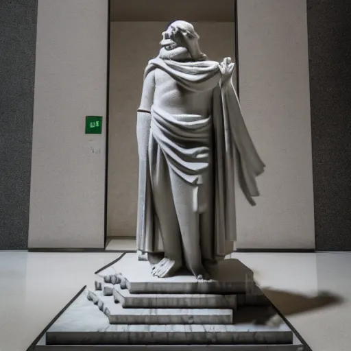 Image similar to a photography of a marble statue of steeve from minecraft at the louvres museum, f 2. 0, 4 k