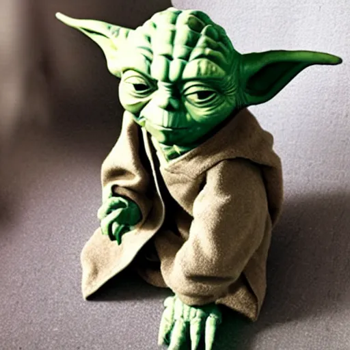 Image similar to yoda sitting on toilet seat