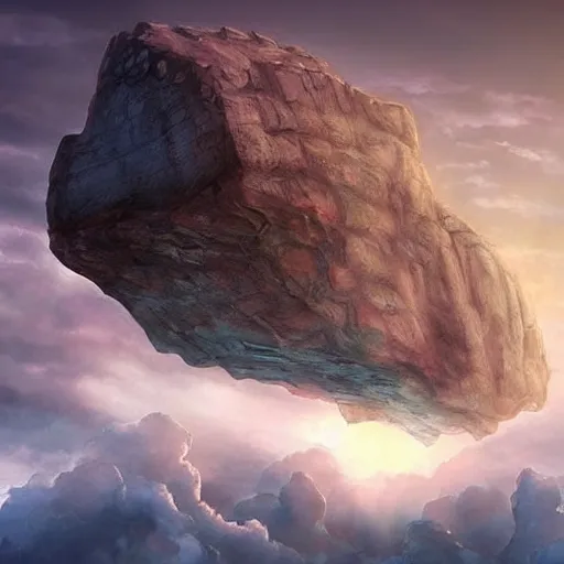 Prompt: a flying island in the sky, clouds background, a giant rock in the sky, epic fantasy style art, fantasy epic digital art