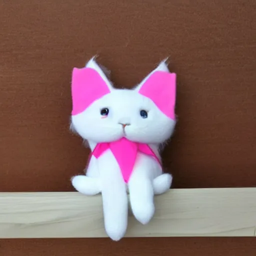 Prompt: a cute white cat plush with pink ears and a pink nose