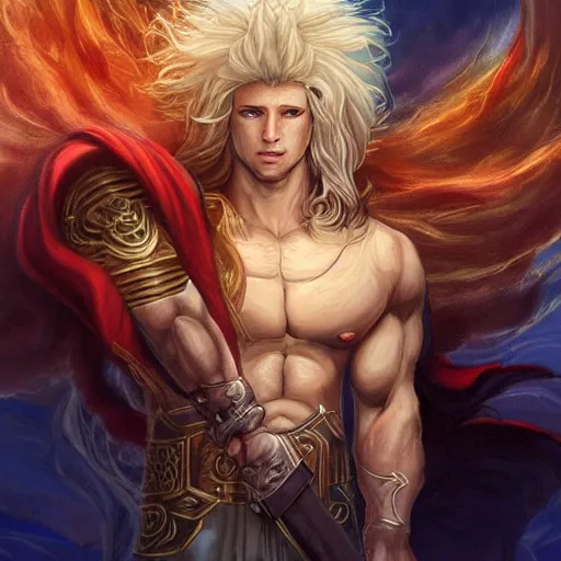 Image similar to aesthetic portrait commission of a albino muscular and attractive anthro lion with mane turning into cosmic smoke while wearing an attractive THOR god of thunder outfit floating inside a floating greek palace in the clouds, fantasy art, hyperdetailed. Character design by charlie bowater, ross tran, artgerm, and makoto shinkai, detailed, inked, western comic book art, 2021 award winning painting