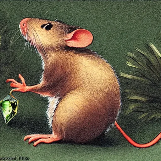 Prompt: Redwall mouse reaches for crystal