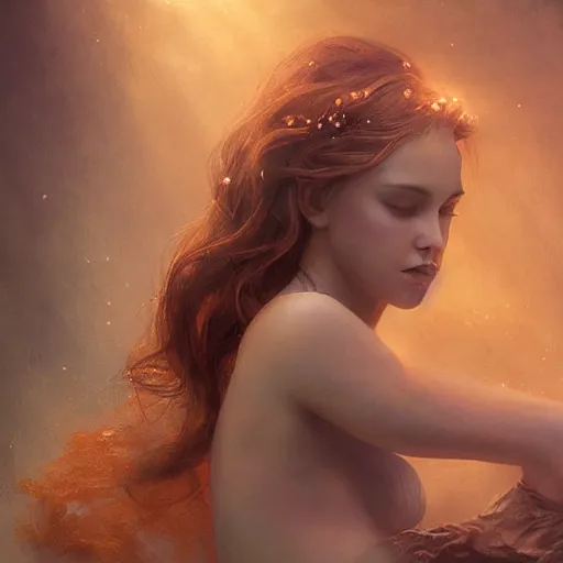 Prompt: playful beautiful captivating mermaid portrait, shell bra top, mysterious atmospheric lighting, painted, intricate, volumetric lighting, beautiful, rich deep colours masterpiece, golden hour, photoreal, sharp focus, ultra detailed, by leesha hannigan, ross tran, thierry doizon, kai carpenter, ignacio fernandez rios