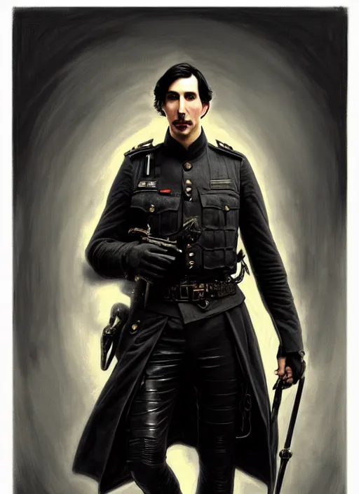 Prompt: painting of both john oliver and adam driver together, john oliver, stoic, full body, military uniform, fantasy, intricate, elegant, beautiful, highly detailed, charcoal, centered, dark, smokey, digital painting, concept art, smooth, sharp focus, illustration, art by artgerm, art by greg rutkowski, art by alphonse mucha