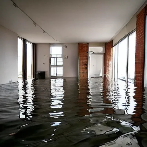 Prompt: interior shot of an apartment flooded with water, craigslist photo