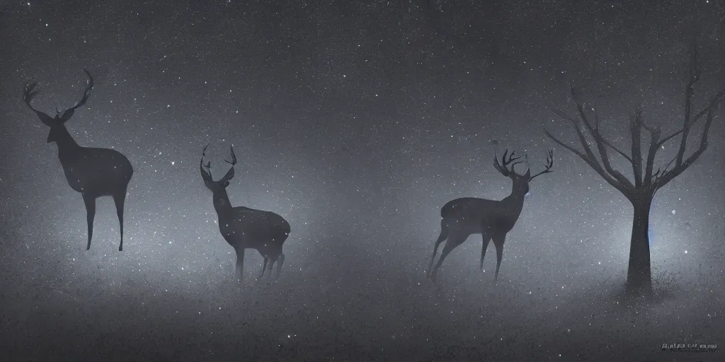 Prompt: a dark and enchanting moonscape with transparent deer