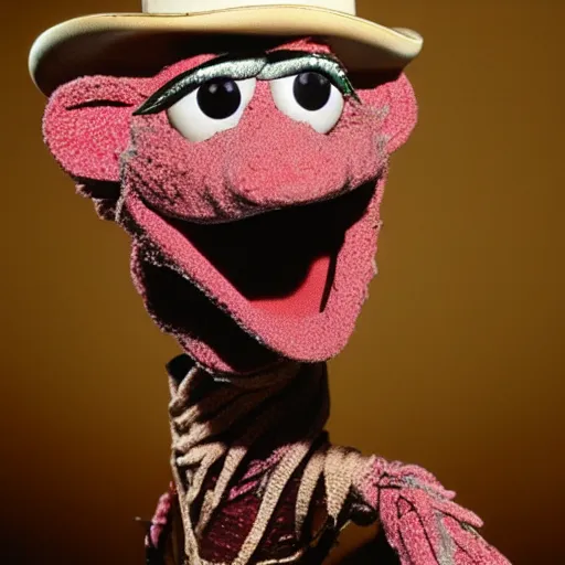 Prompt: cowboy snake jim henson muppet