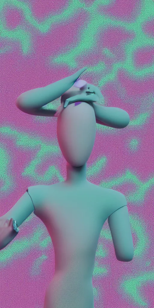 Image similar to 3d matte render, mannequins, dj rave party, Hsiao-Ron Cheng, pastel colors, hyper-realism, pastel, polkadots, minimal, simplistic, amazing composition, vaporwave, wow, Gertrude Abercrombie, Beeple, minimalistic graffiti masterpiece, minimalism, 3d abstract render overlayed, black background, psychedelic therapy, trending on ArtStation, ink splatters, pen lines, incredible detail, creative, positive energy, happy, unique, negative space, pure imagination painted by artgerm