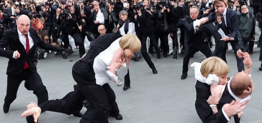 Image similar to fight between voldemord and angela merkel