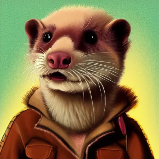 Image similar to ferret furry guy, digital art high quality, jacket