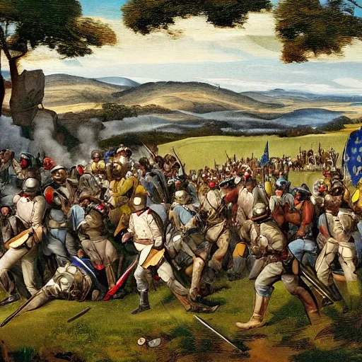 Image similar to Civil War battle of gettysburg but all the soldiers are Elon musk, painting, painted by michelangelo, 8k
