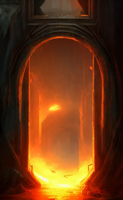 Prompt: a gate into hell, portal, doorway, dynamic lighting, ambient lighting, atmospherical, photorealistic fantasy concept art, trending on art station, stunning visuals, creative, cinematic, ultra detailed